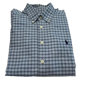 NWOT Ralph Lauren boys blue plaid button down shirt size medium